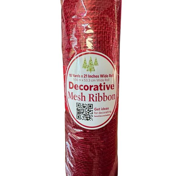 Red Mesh Metallic Ribbon Roll 10 Y X 21” Wreaths Holiday Valentine's Decorating - Picture 2 of 3